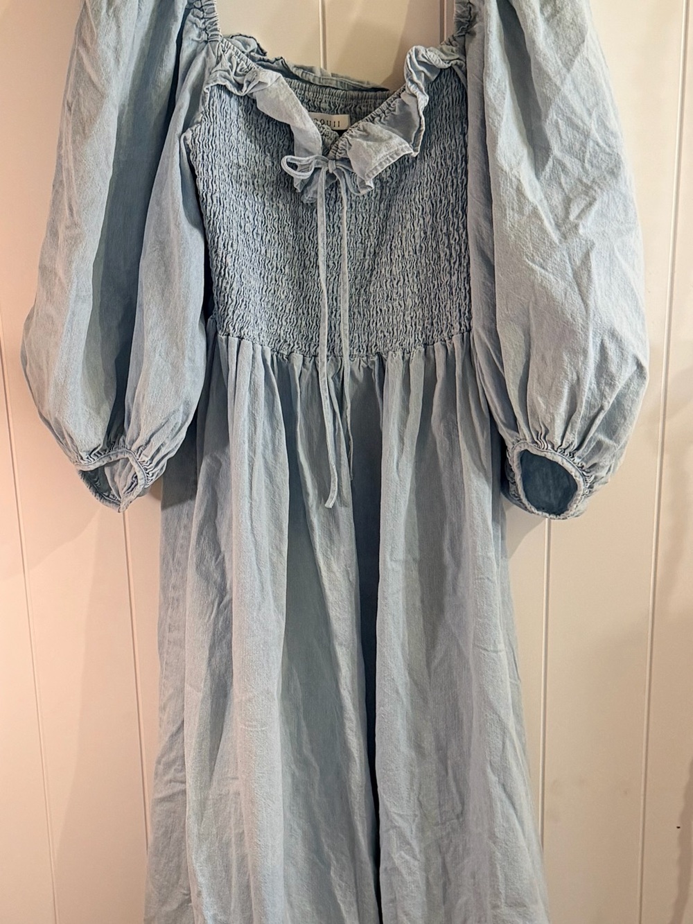 Light Blue Smocked Puff-Sleeve Kids Dress